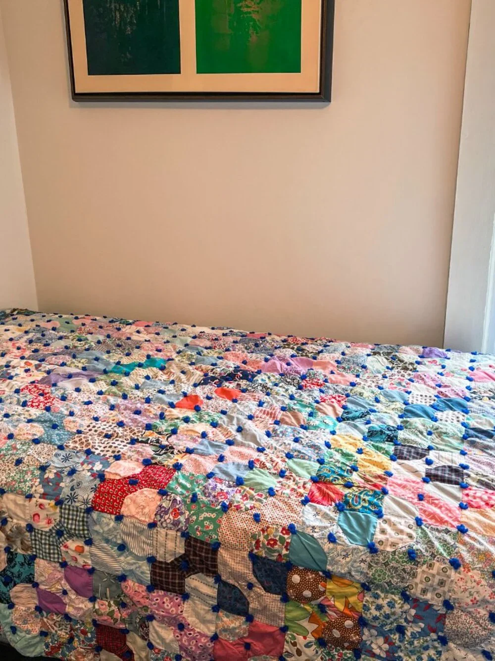 Vintage Hand Tied Bow Tie Patchwork Quilt Cottage Core Bedding Throw 84